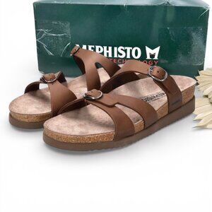 Mephisto Women's Hannel Leather Dark Brown Criss-Cross Strap Slide Sandals 38 EU